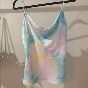 Zara Blue, Pink, Yellow Tie-dye Cowl Neck Cropped Tank